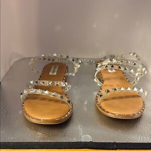 Steve Madden Tan and Silver Sandals with Rhinestone Embellishments